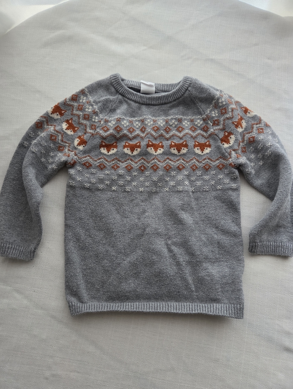 H & M  12-18 M Gray Color Cotton Sweater Crewneck Long Sleeve With Foxes, Unisex
